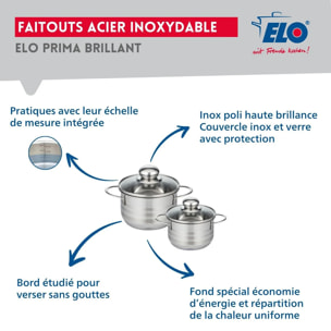 Ensemble de 2 Poêles de cuisson 24 et 32 cm et 2 faitouts 12 et 14 cm Elo Profi Brillant
