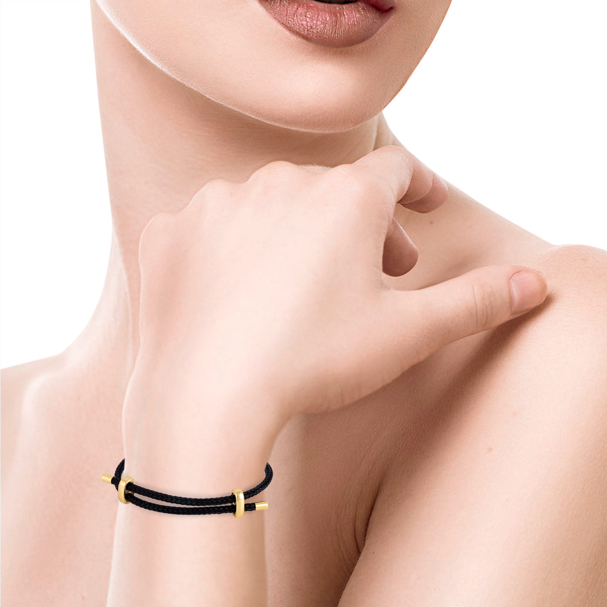 Pack de 3 pulseras trenzadas de alambre de acero oro, blanco y negro con cierre cruzado de cobre dorado.