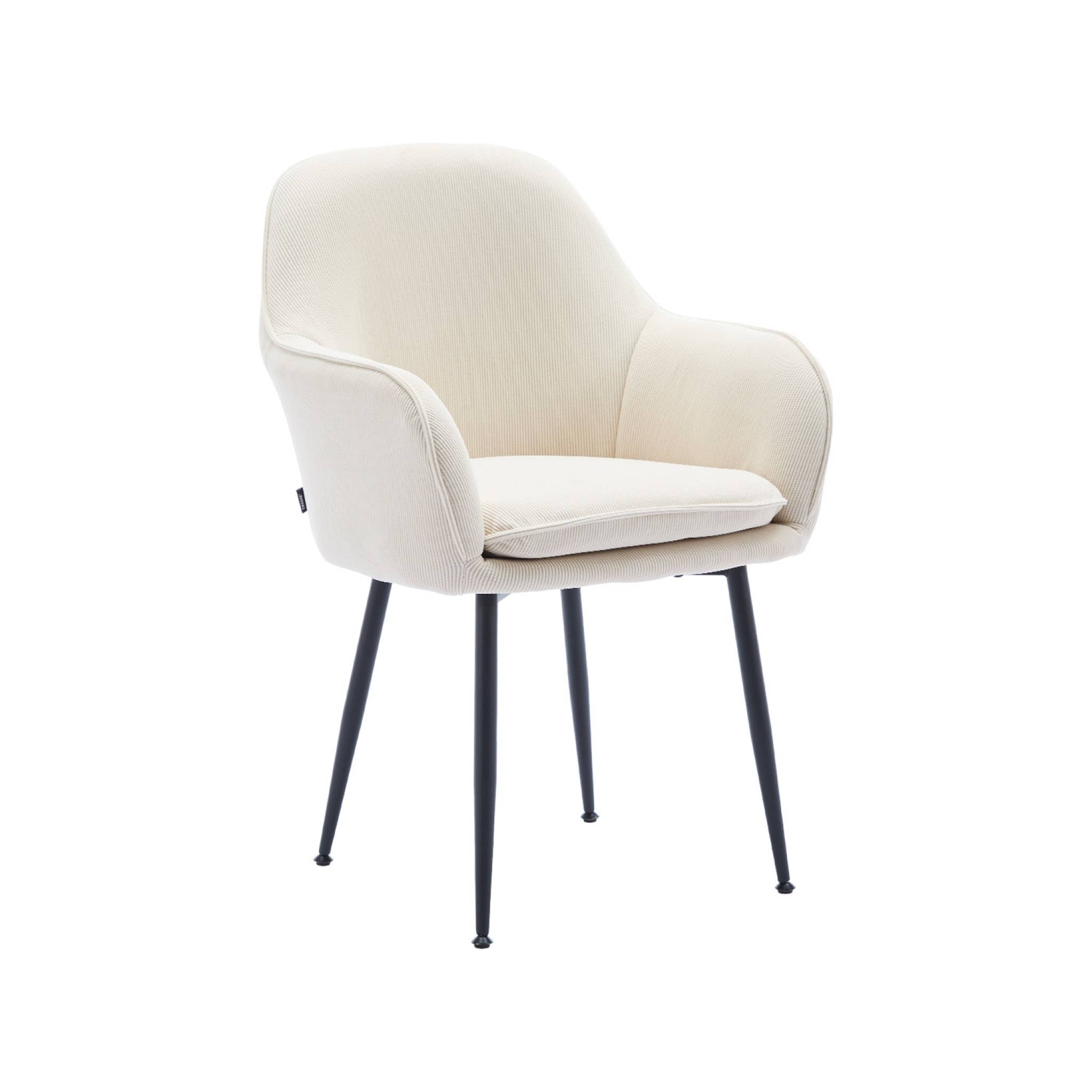 Lot de 4 fauteuils en velours côtelé blanc cassé et pieds en métal noir mat. L 57 x P 59 x H 84.5cm