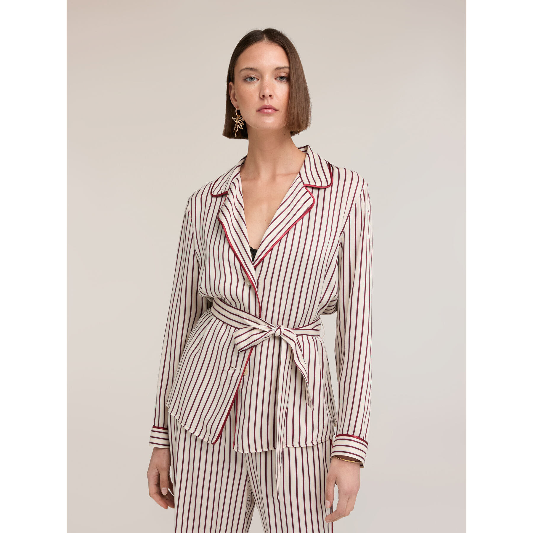 Motivi - Camisa de rayas en sarga de viscosa - Beige