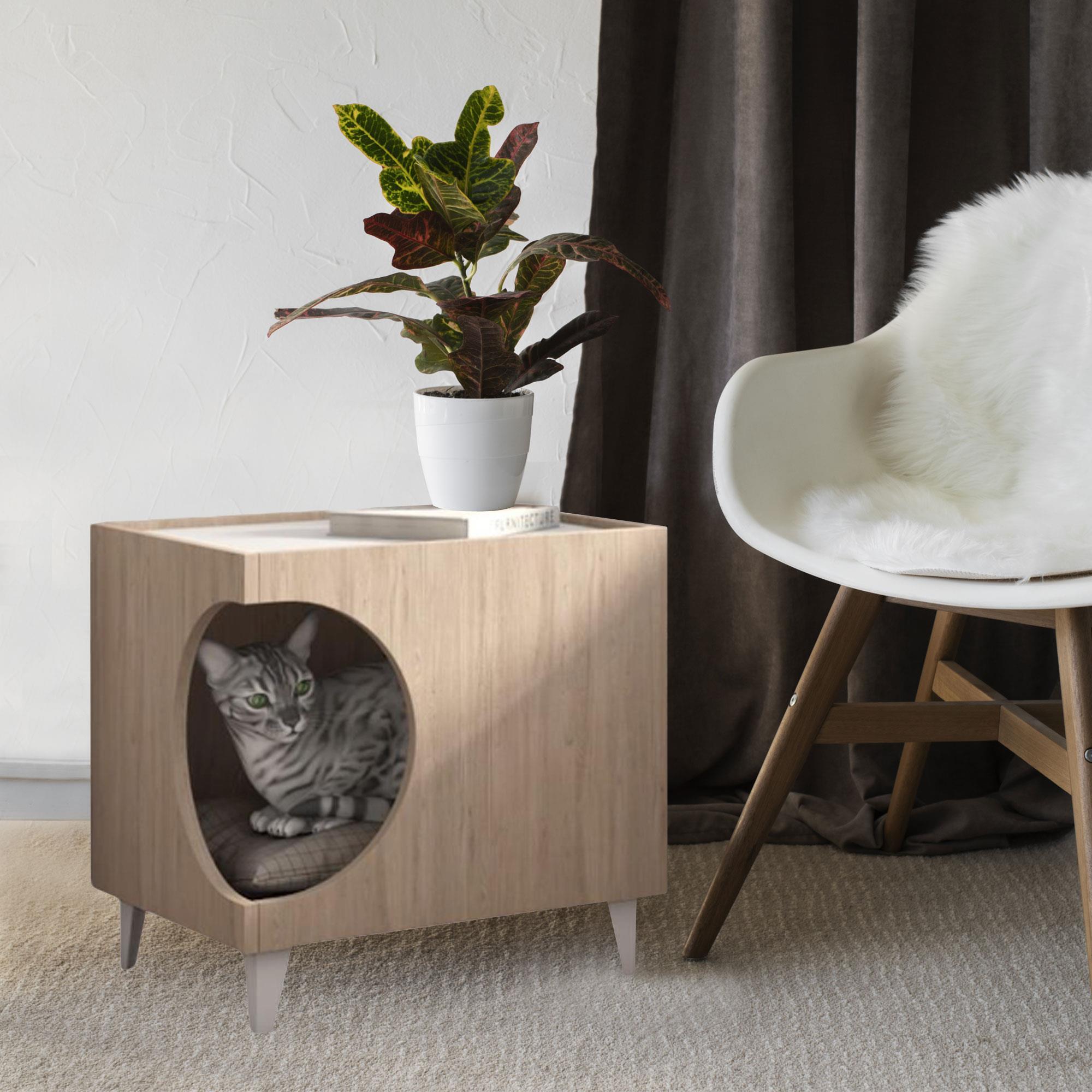 Well Home Mesilla con orificio para Mascotas en Color Madera 50x40x40cm