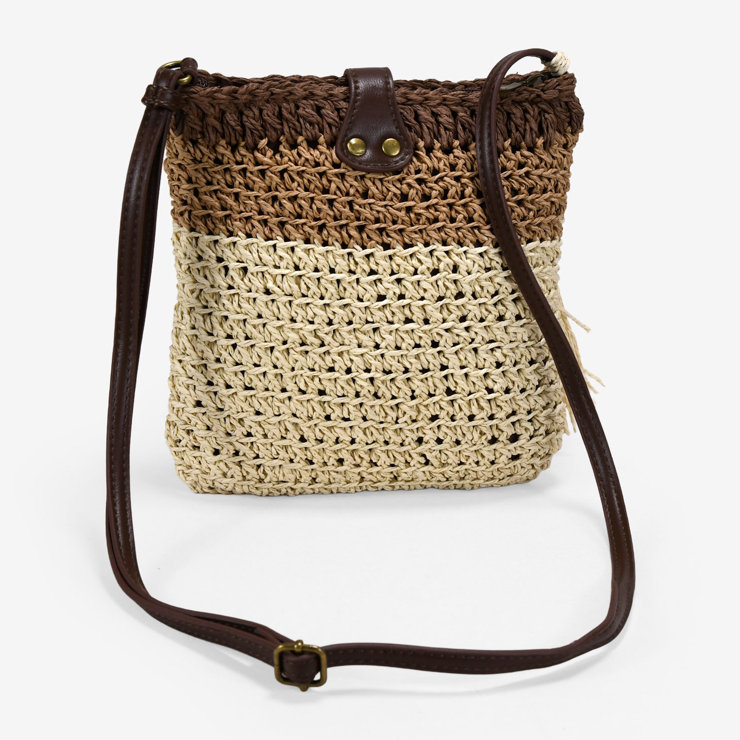 Bolso bandolera beige en rafia con cremallera