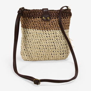 Bolso bandolera beige en rafia con cremallera
