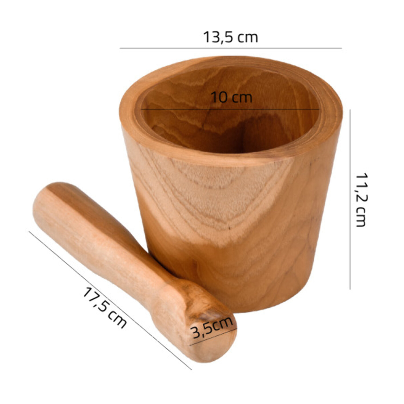 Pilon et mortier à épices en bois de teck de forme cylindrique - JACOB