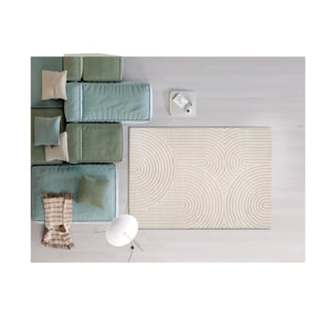 LINA Alfombra escandinava con relieve de pelo corto blanco, varias medidas disponibles.