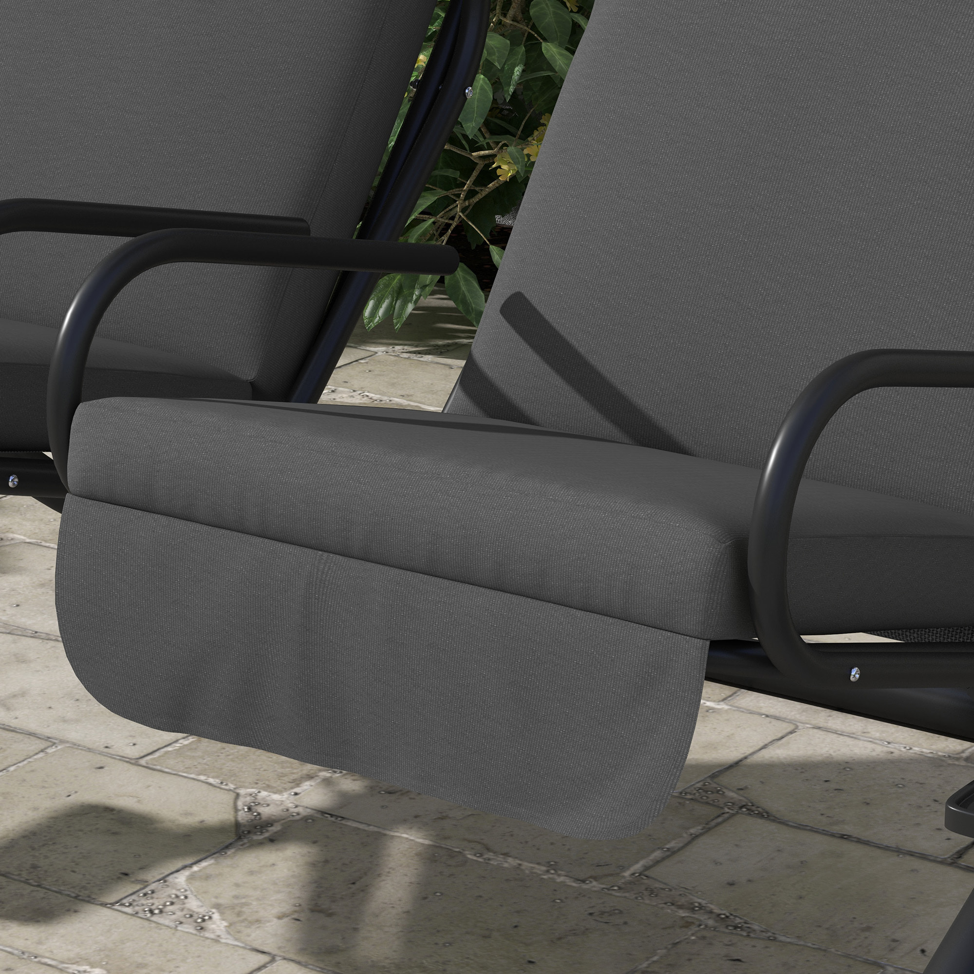 Balancelle de jardin 2 places indépendantes 2 tablettes supports coussins assise dossier grand confort acier noir polyester gris