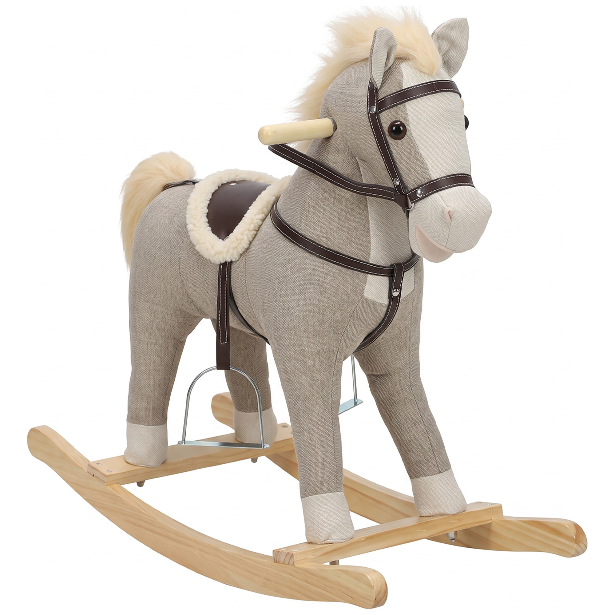 Bascule bébé - cheval à bascule effets sonores hennissement et galop selle étrier rênes gris
