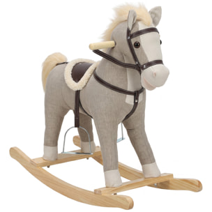 Bascule bébé - cheval à bascule effets sonores hennissement et galop selle étrier rênes gris