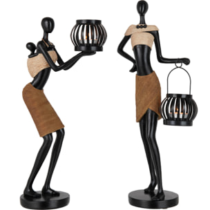 J-Line photophore Portée Par Figurine Ethnique - polyrésine - marron - 2 pcs