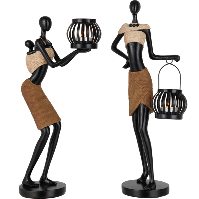 J-Line photophore Portée Par Figurine Ethnique - polyrésine - marron - 2 pcs