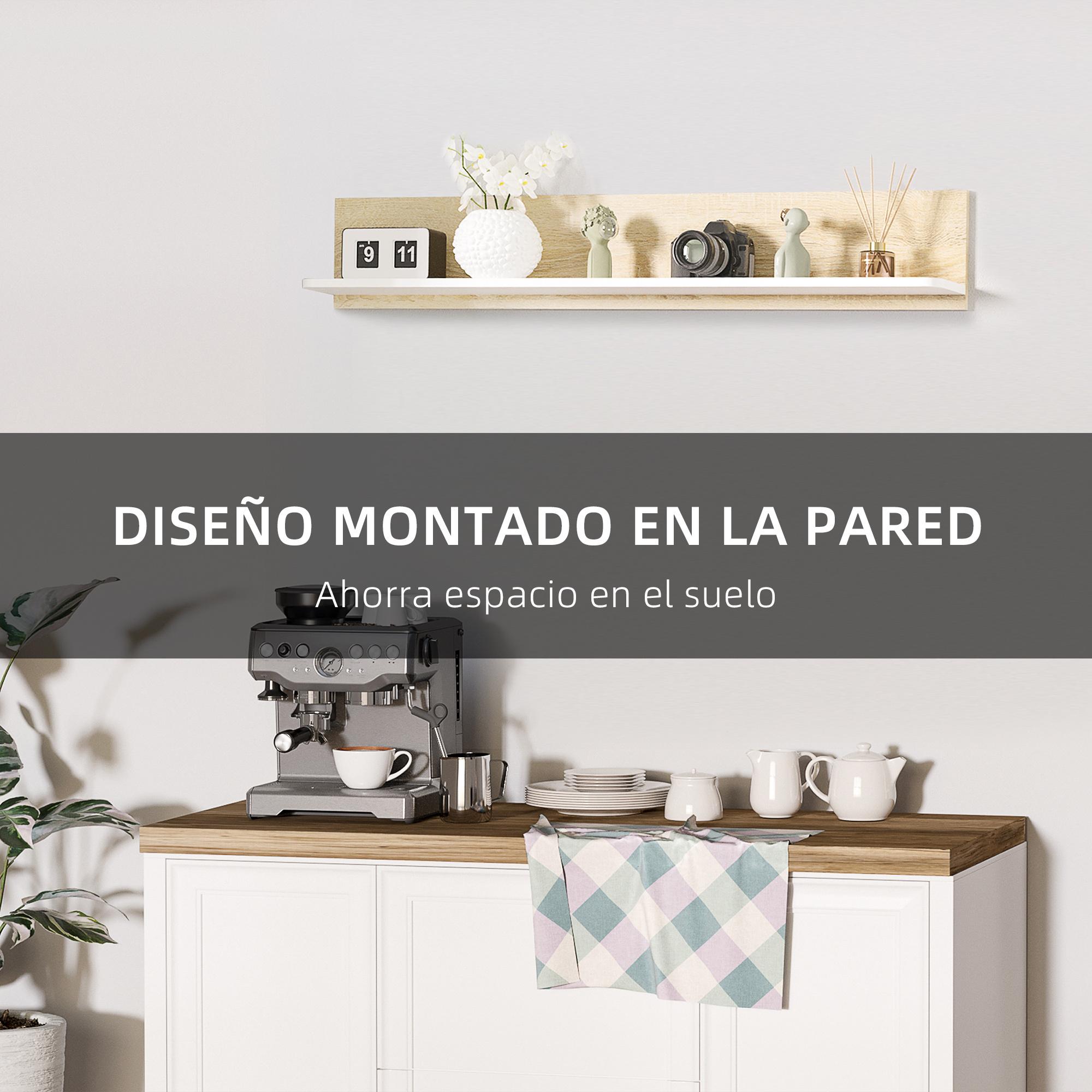 Estante Flotante Estantería de Pared de Madera Balda de Pared para Salón Dormitorio Pasillo Cocina Baño 120x15x20 cm Roble y Blanco