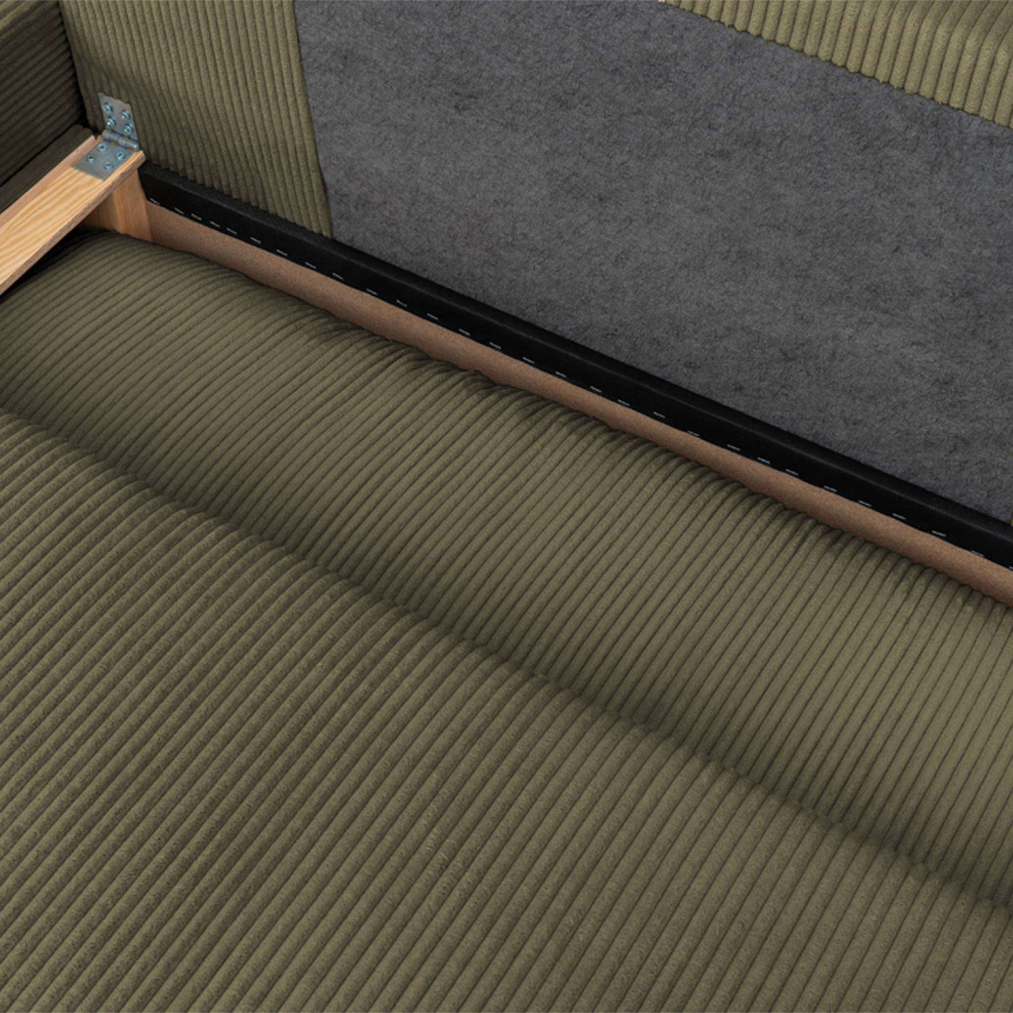 Banquette canapé d'angle gauche convertible 3 places velours côtelé avec coffre NELSON