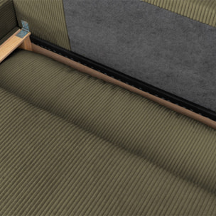Banquette canapé d'angle gauche convertible 3 places velours côtelé avec coffre NELSON