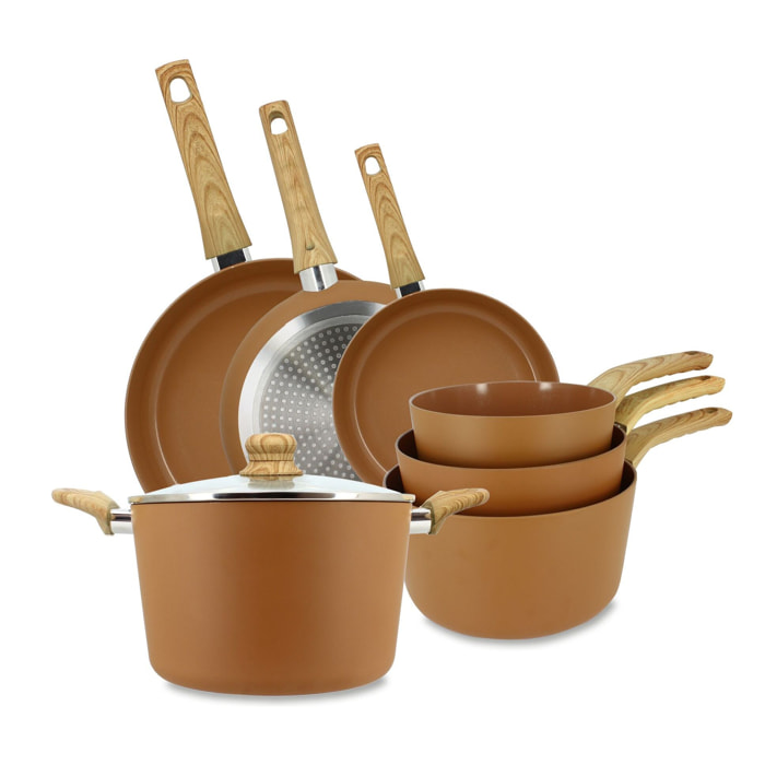 Batterie de cuisine 7 pièces céramique noisette - tous feux NOISETTE