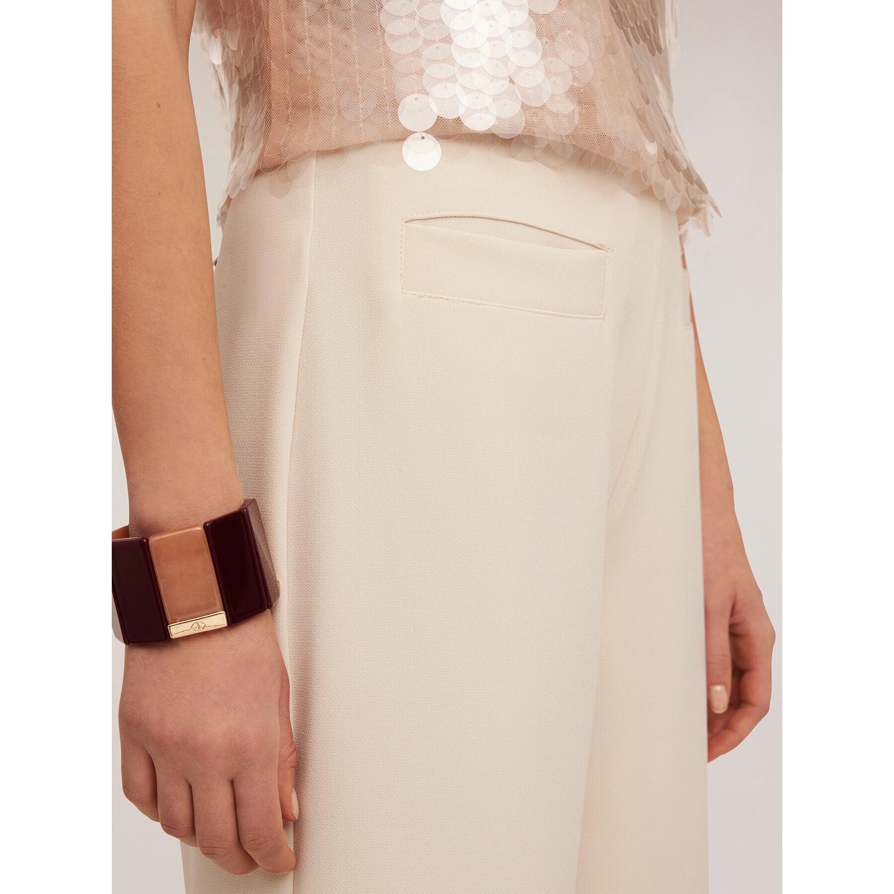 Motivi - Pantaloni palazzo a vita alta in tessuto crêpe - Bianco