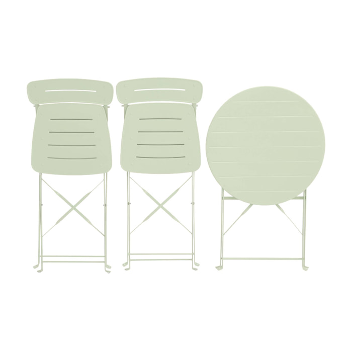 Table de jardin bistrot pliante ronde acier + 2 assises BALCONEA