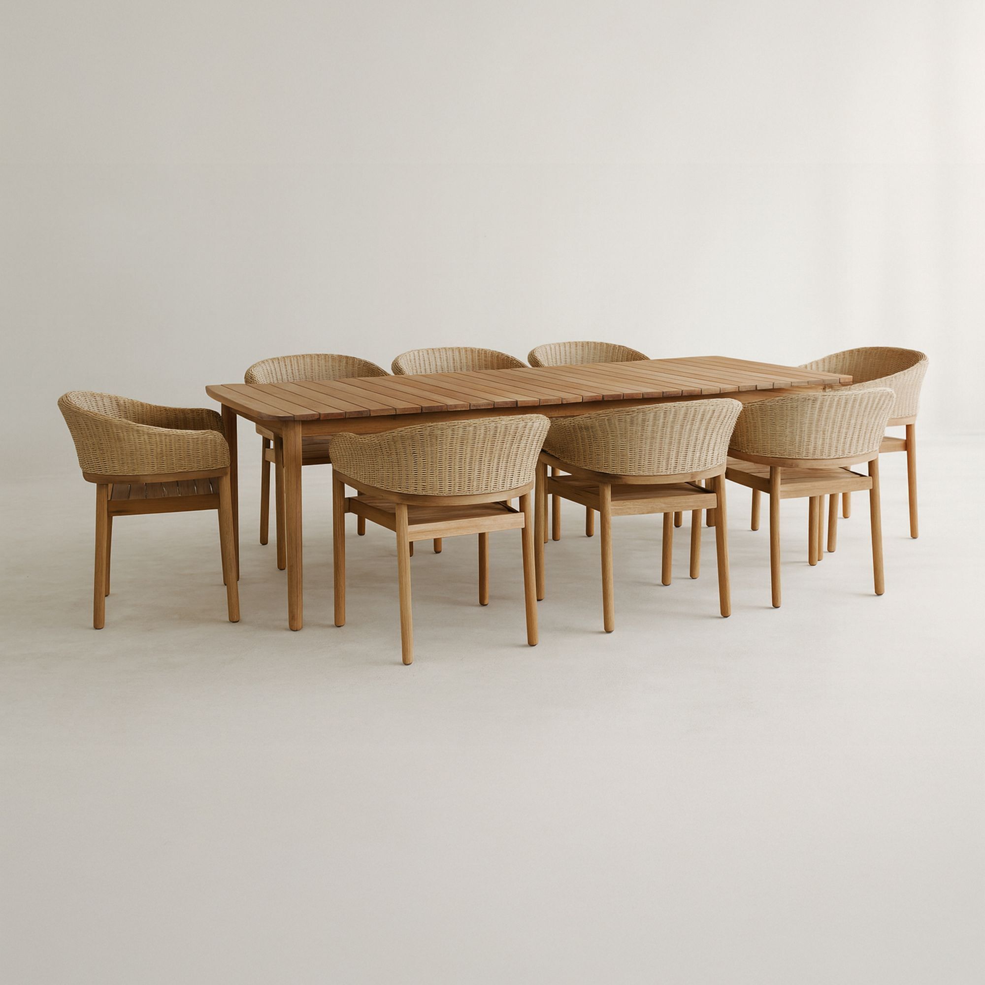 Ensemble table et 8 fauteuils de jardin en bois d'acacia et osier ALHAMBRA