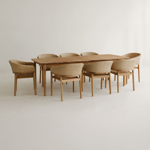 Ensemble table et 8 fauteuils de jardin en bois d'acacia et osier ALHAMBRA