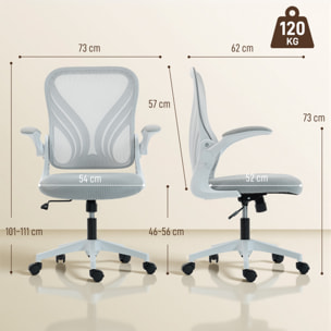Chaise de bureau ergonomique accoudoirs relevables dossier rabattable gris clair