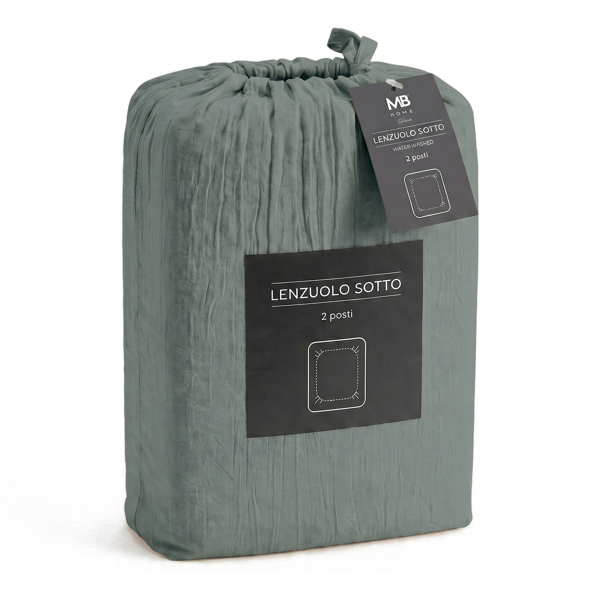 LENZUOLO SOTTO WATERWASHED, con angoli, 100% Microfibra, No Stiro - SALVIA