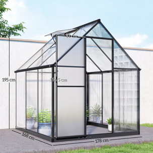 Serre de jardin alu polycarbonate - porte, lucarne - 1,78 x 1,68 x 1,95 m - noir