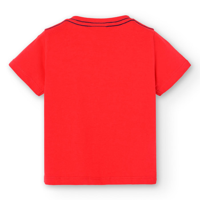 Camiseta en rojo con mangas cortas y dibujo frontal