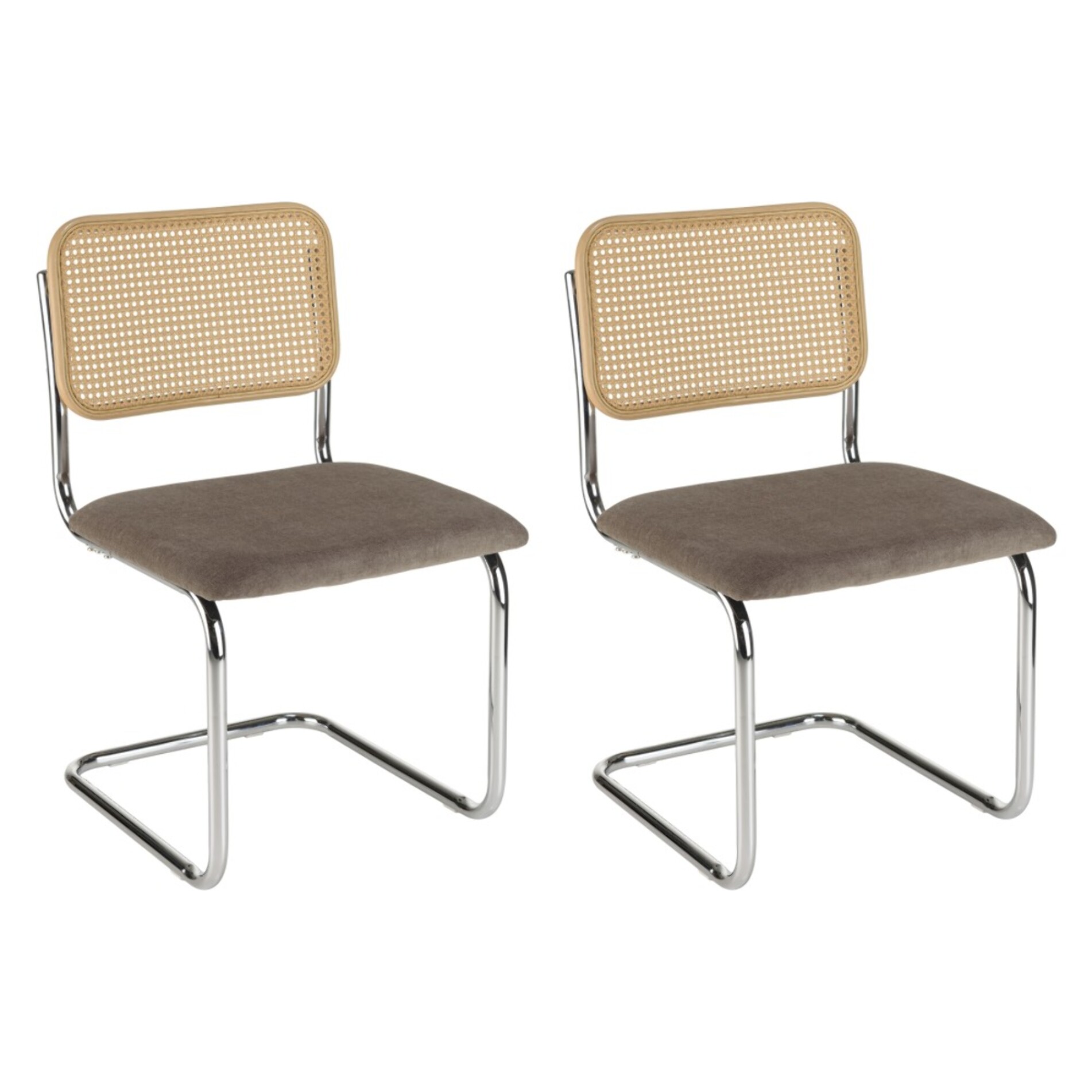 LEA - Lot de 2 chaises assise tissu taupe dossier effet cannage