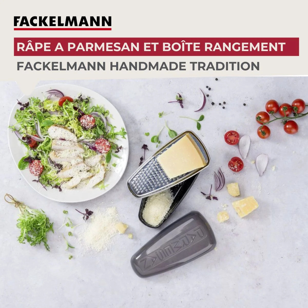 Duo Râpe à zeste longue à gros grain avec couvercle de protection 42 cm et Râpe à parmesan et sa boîte de rangement 19 cm FM Professional Gourmet
