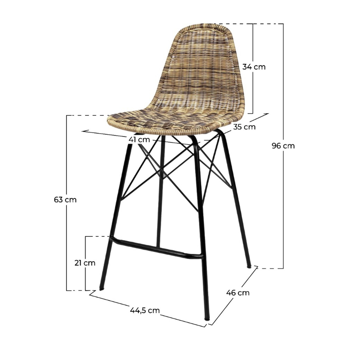 Lot de 2 chaises de bar 63 cm en résine tressé marron - Tiptur