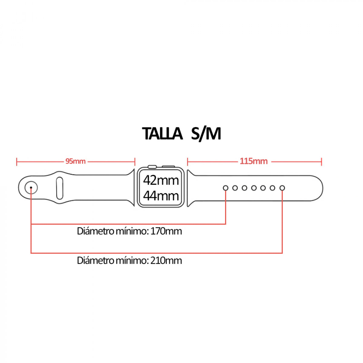 Correa deportiva de silicona Compatible con Apple Watch de: 42/44/45/49mm Talla S/M