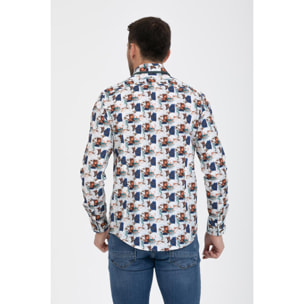 Camicia Uomo 2bottoni Button Down Doppio Collo Slim Popeline Fantasia grigio chiaro e rosa