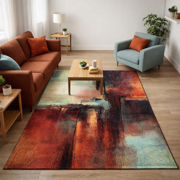 Petit tapis aux motifs multicolores abstraits