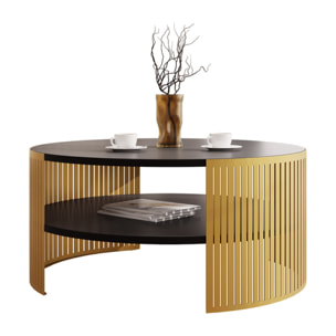Cruz - table basse ronde - noir et doré - 1 niche - 75 cm - Noir / Doré