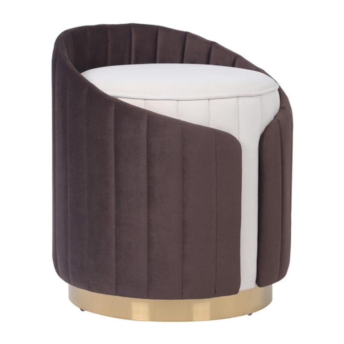 Pouf Corvin 100 in velluto avorio e marrone