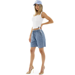 Shorts vaqueros de cambray Leone Fancy Stripes para mujer