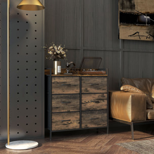 Cómoda con 6 Cajones Plegables, Cajonera de Tela con Estructura de Acero, Estilo Industrial, Cómoda para Dormitorio, Pasillo, Marrón Rústico