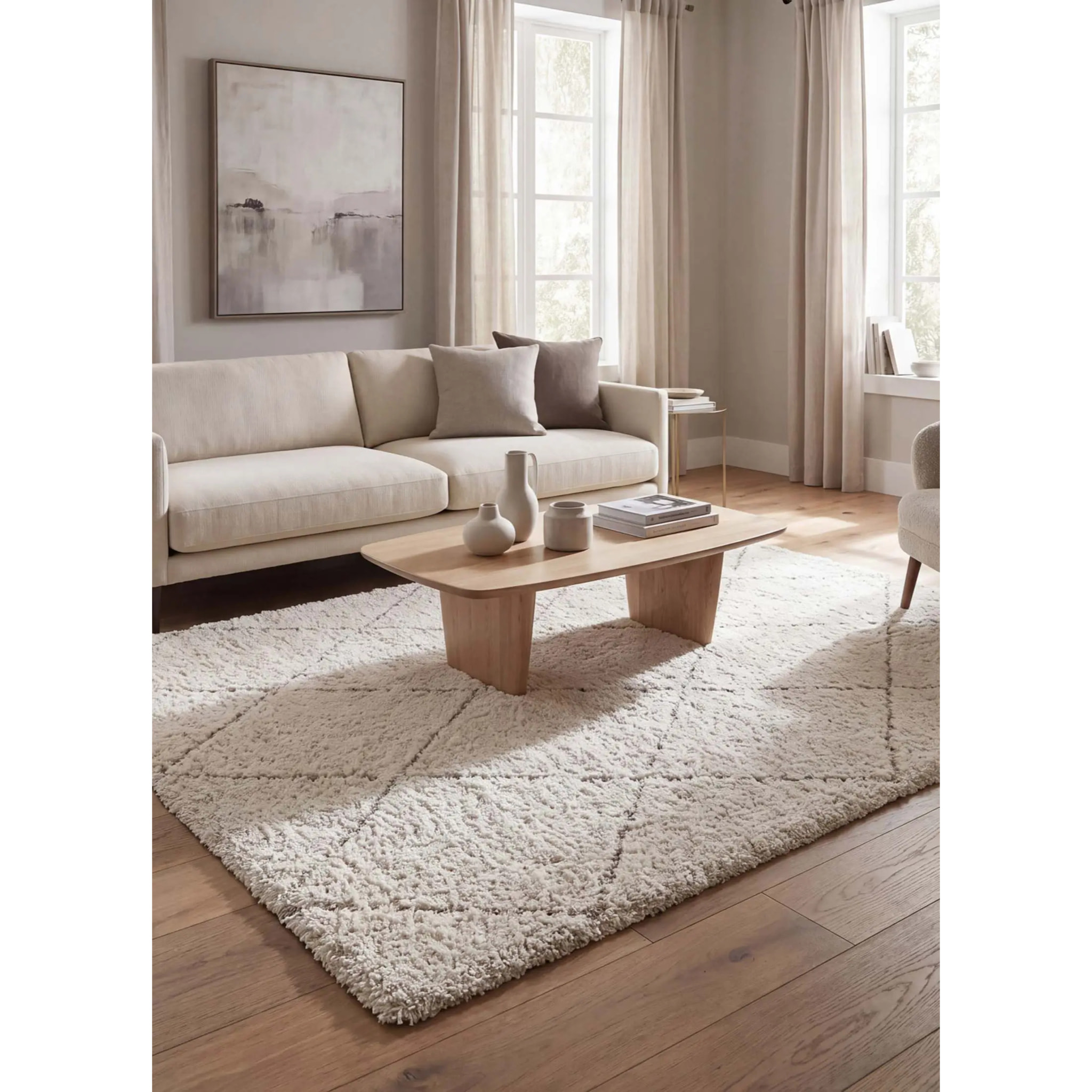ATESA Alfombra shaggy suave estilo escandinavo blanca, varias medidas disponibles