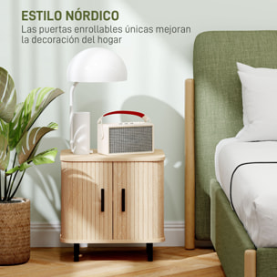 Mesita de Noche Mesilla de Noche Dormitorio con Puertas Correderas 2 Estantes y Patas de Acero Estilo Escandinavo para Salón 48x40x48 cm Roble