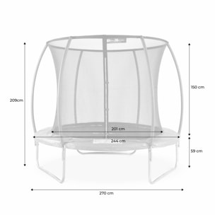 Trampoline rond Ø 250cm gris avec filet de protection intérieur - Pluton Inner – Nouveau modèle - trampoline de jardin 2.50 m 250 cm |Qualité PRO. | Normes EU.