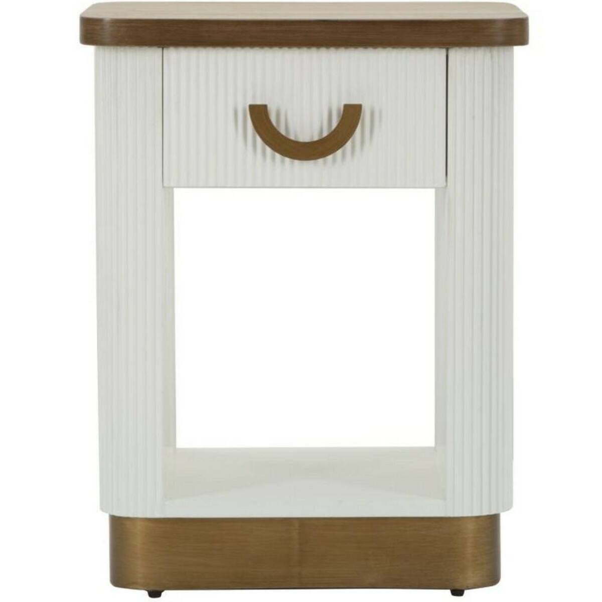 Comodino Fagends, Comò basso, Tavolino da notte, Mensola da letto, 48x40 h62 cm, Bianco e Marrone