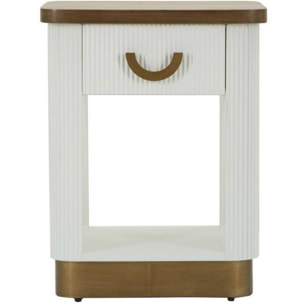 Comodino Fagends, Comò basso, Tavolino da notte, Mensola da letto, 48x40 h62 cm, Bianco e Marrone
