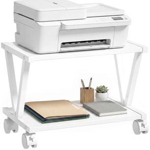 Soporte para Impresora de 2 Niveles con Ruedas Bloqueables, Mueble para Impresora con Marco Metálico en V, Estante Multiusos Bajo Escritorio para Oficina, Casa, Blanco