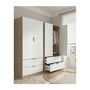 Armario de 2 puertas y 2 cajones en blanco artik y roble canadian 81,5x180 cm Lark Blanco Artik (Blanco Mate) - Roble Canadian