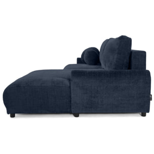 Nelly - canapé d'angle droit 4 places convertible avec coffre en velours texturé - Bleu