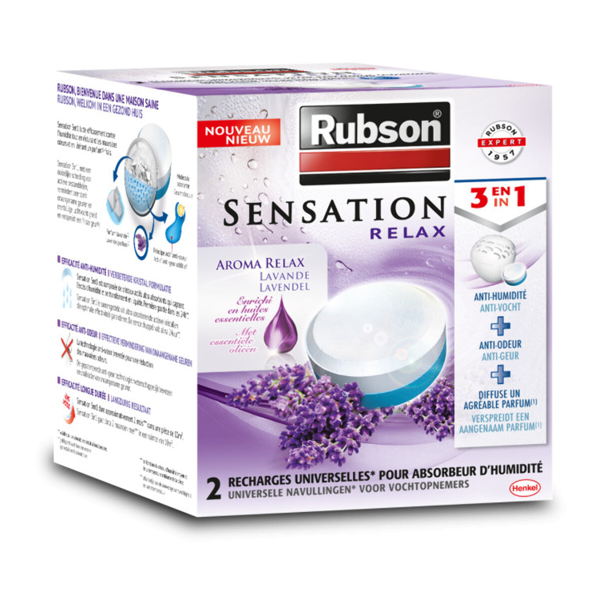 Pack de 2 - Rubson - Recharge Sensation 3En1 Aroma Relax Lavande Lot De 2 Recharges