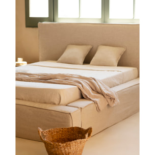 Lit déhoussable en lin beige pour les matelas en différentes tailles