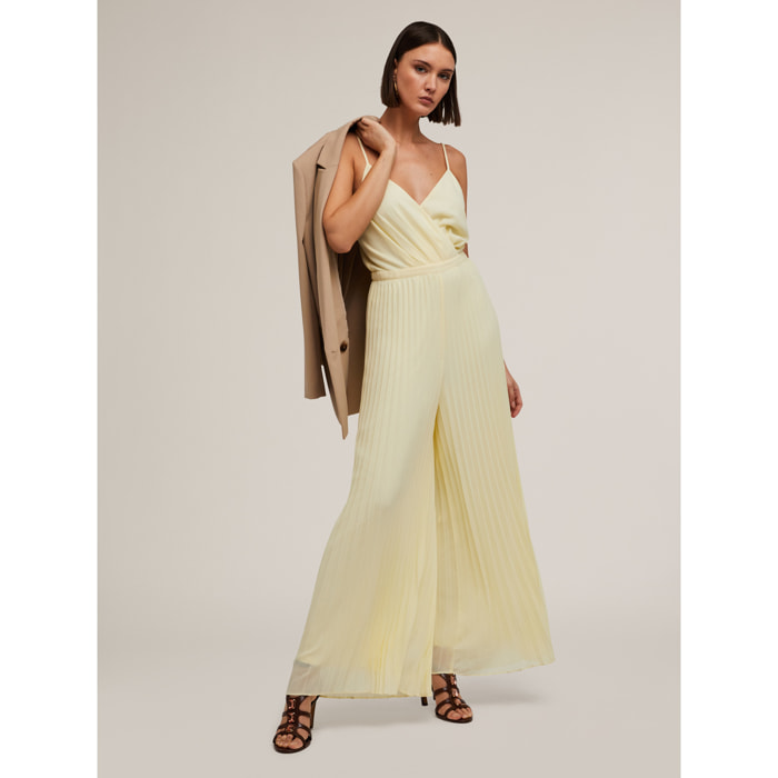 Motivi - Tuta lunga plissé in raso - Giallo