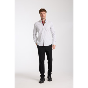 Camicia Uomo 2 Bottoni Button Down Slim Popeline Stretch Riga Media Bianco/Nero