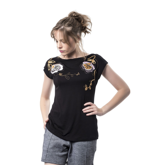 Top Abelia Top Bordado Largo normal Negro Casual para mujer