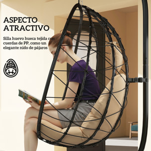 Silla Colgante Huevo con Soporte Columpio Jardín Exterior con Cesta Plegable Cojín y Reposacabezas Columpio Colgante para Interior y Exterior Carga 120 kg Caqui